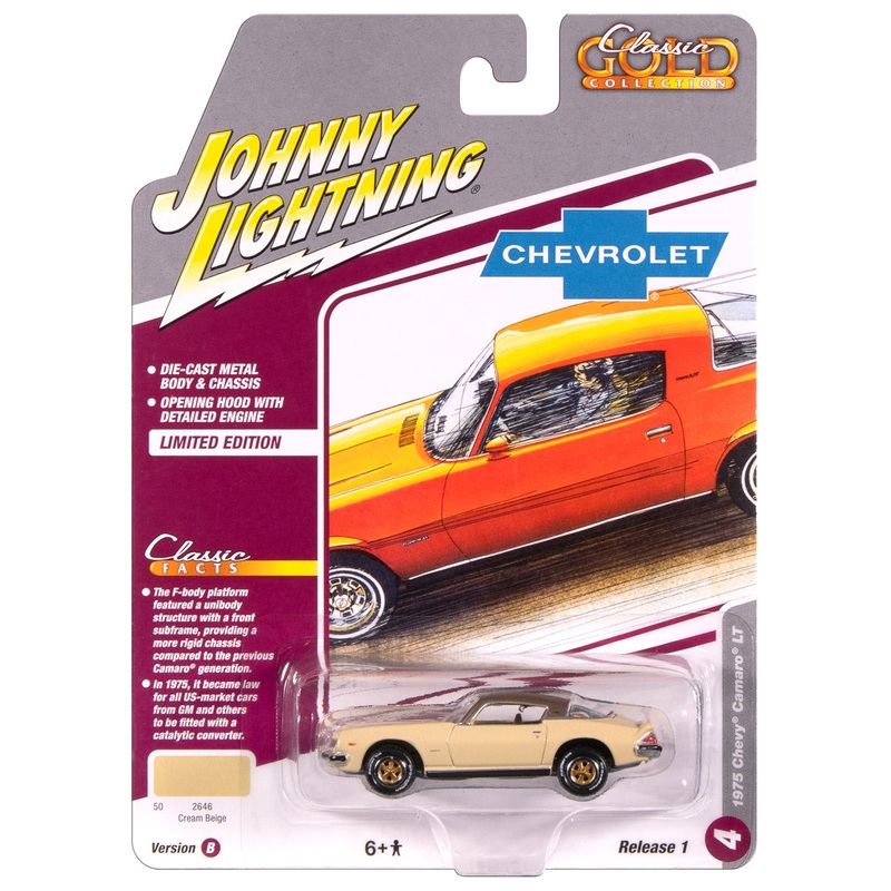 “PRE-ORDER” Johnny Lightning Classic Gold 1975 Chevy Camaro (Cream Beige w/Brown Roof) 1:64 Scale Diecast (DUE OCTOBER 2025)