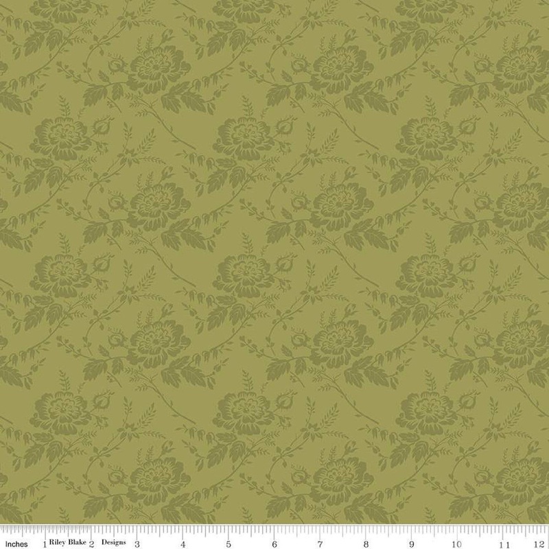 Anne of Green Gables Collection Damask Cotton Fabric C13855 Olive