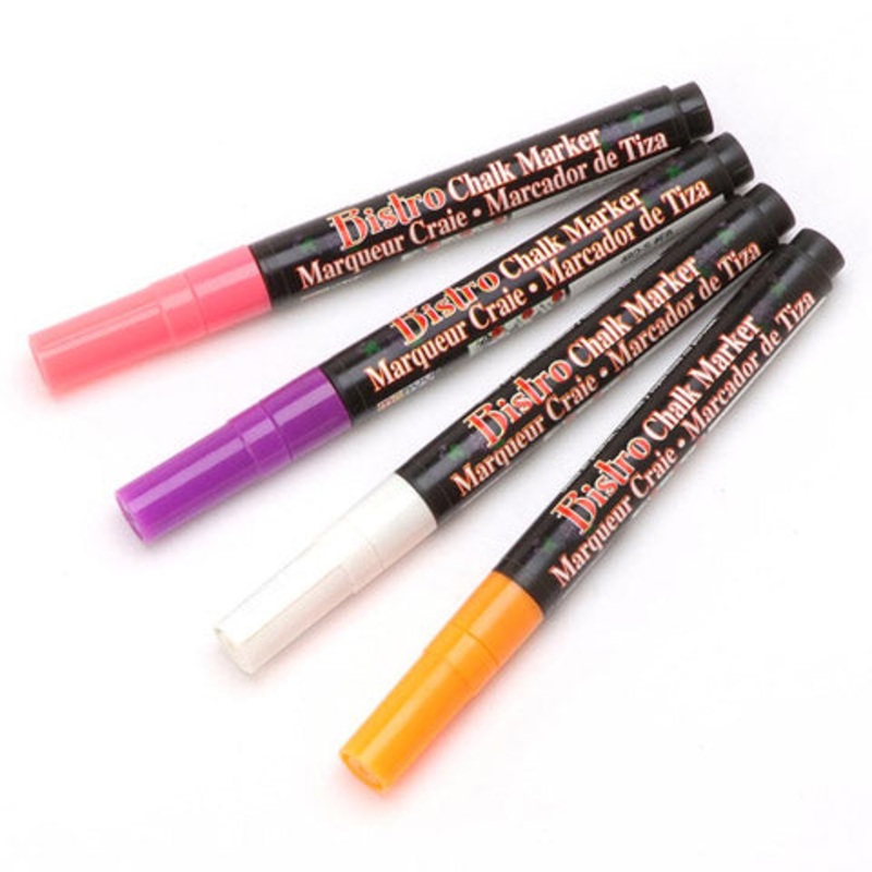 4-Pack Bistro Fine Tip Chalk Markers Pink, Purple, White, Orange