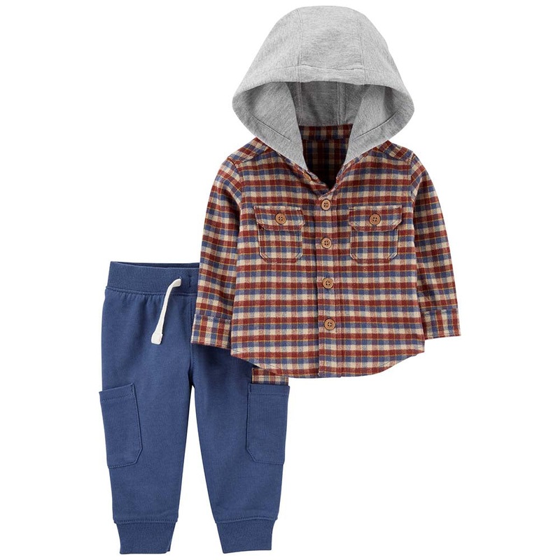Baby Boys’ 2-Piece Hooded Plaid Shirt & Pant Set 1P828510 12 Months