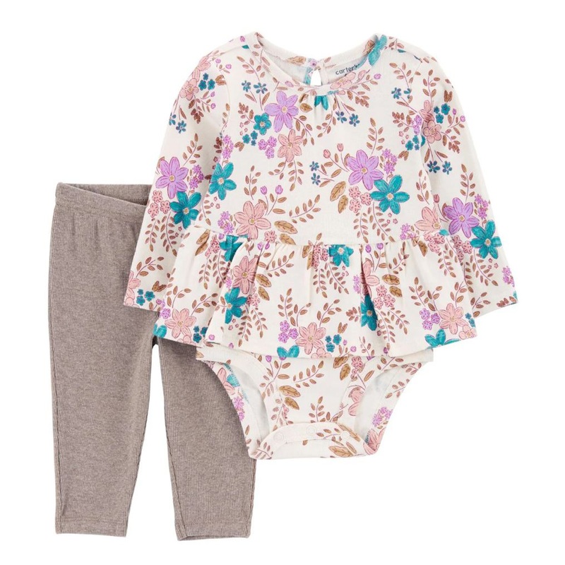 Baby Girls’ 2-Piece Floral Peplum Bodysuit Pant Set 1R965710 Newborn