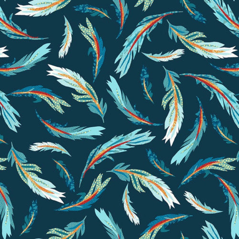 Zooming Chickens Cotton Fabric Collection 71 Teal Feathers