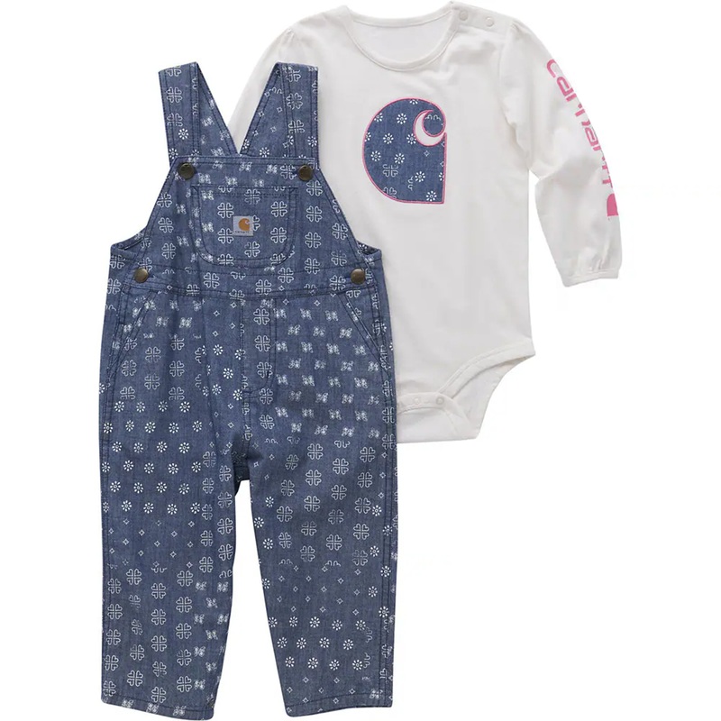 Baby Girls’ Long-Sleeve Bodysuit & Printed Chambray Overall Set CG9901 6 Months