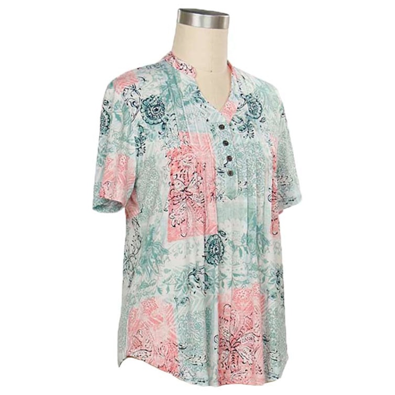 Women’s Short-Sleeve Inspired Story Patch Print Top 444D Hydepark/Calypso Small
