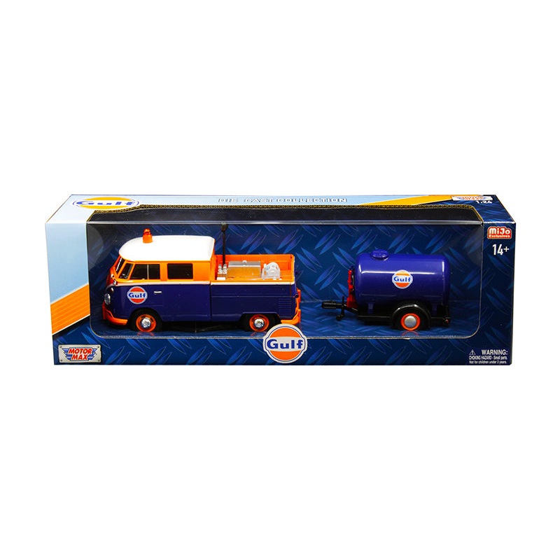 Volkswagen Service Pickup Truck with Plastic Oil Tank “Gulf Oil” 1/24 Diecast Model Car by Motormax