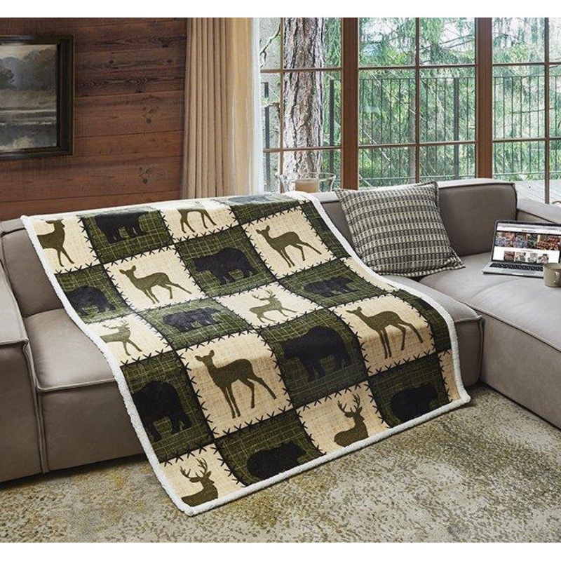 Stitched Forest Verdant Sherpa Throw DTR10084