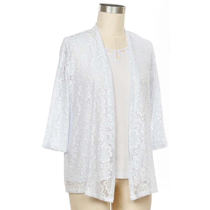 Women’s Opposites Attract 3/4 Sleeve Lace Cardigan 8534 White Small