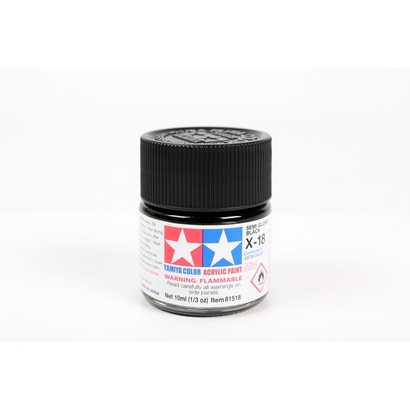 Tamiya Acrylic Mini X18, Semi Gloss Black 10ml Bottle