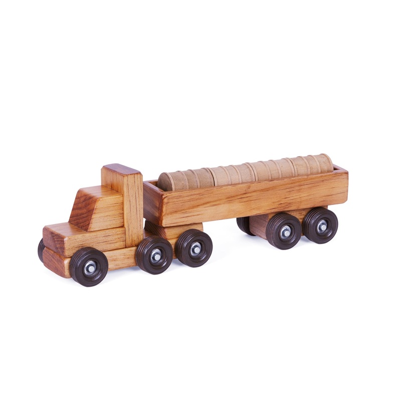 Wooden Toy Barrel Truck with Trailer 199