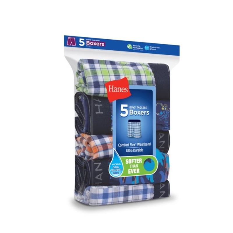 5-Pack Boys’ Tagless Woven Boxers B841A5 Medium