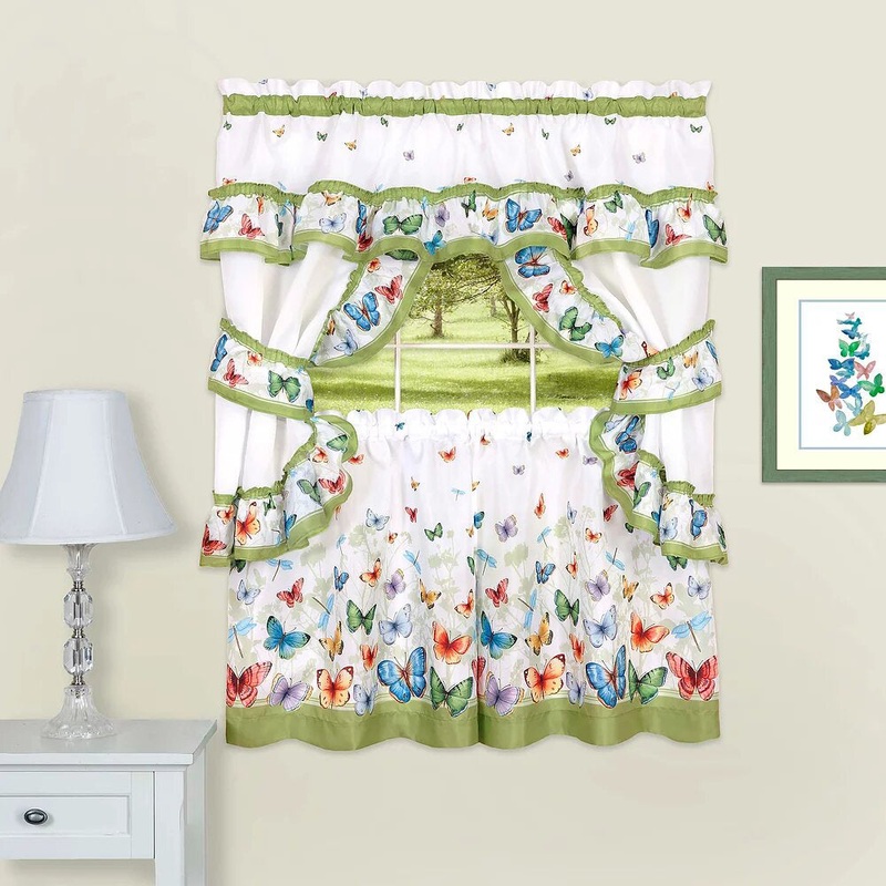 Butterflies Printed Cottage Window Curtain Set 1707 24 inch long tiers