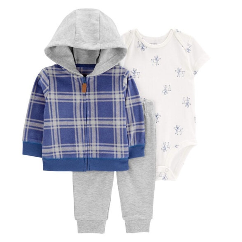 Baby Boys’ 3-Piece Blue Plaid Little Jacket Set 1R527010-420 Newborn