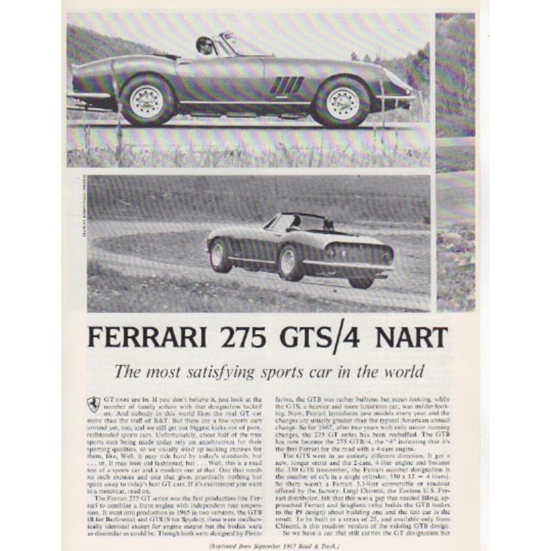 Road & Track Ferrari 275 GTB/4 NART Spyder Road Test