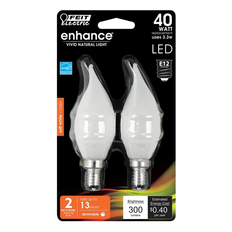 2-Pack 40W Flame Tip Frost Enhance LED Light Bulbs BPCFF409 2700K Soft White