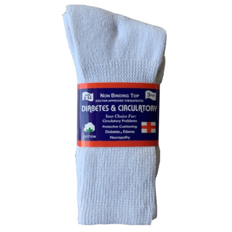3-Pack Diabetic Crew Socks White