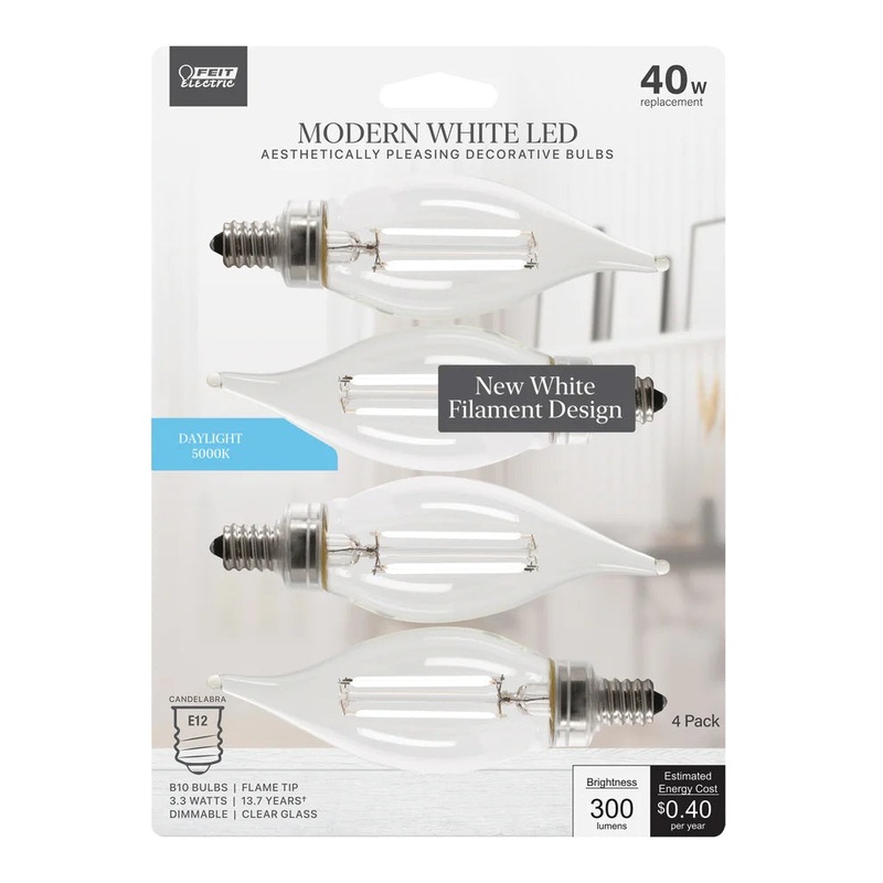 4-Pack 40W Modern White LED Flame Tip Light Bulbs BPCFC40 5000K Daylight
