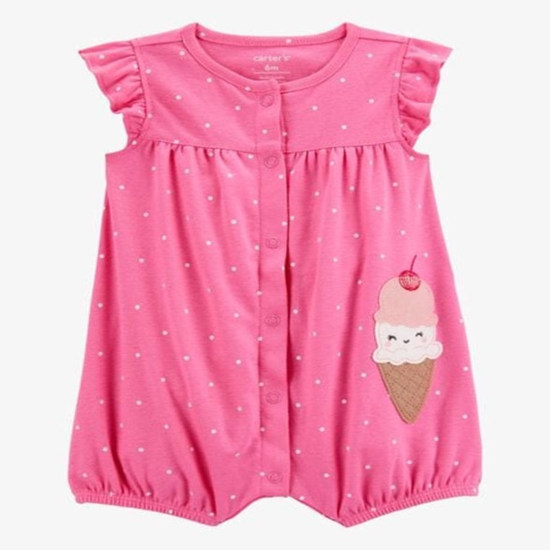 Baby Girl Ice Cream Short-Sleeve Cotton Romper – Pink 1S487110-650 NB