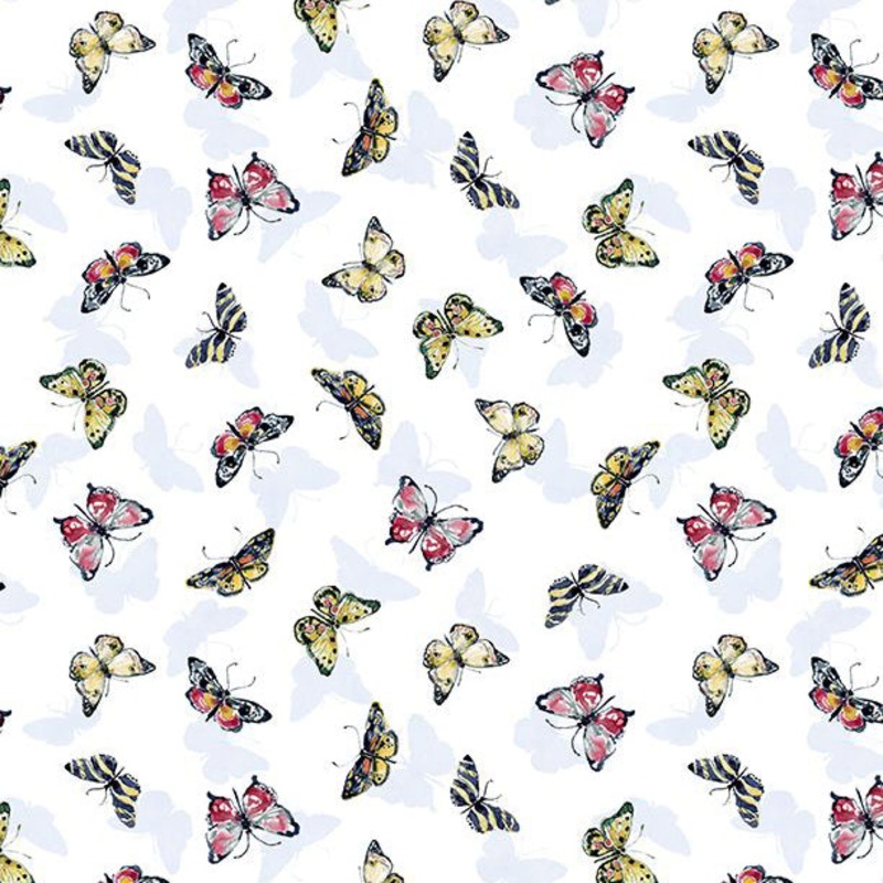 Among the Branches Collection Butterfly Toss Cotton Fabric 39757 White