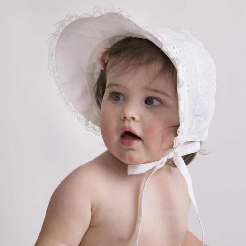 Baby Girl Heart Eyelet Sunbonnet 1815 0-3MO