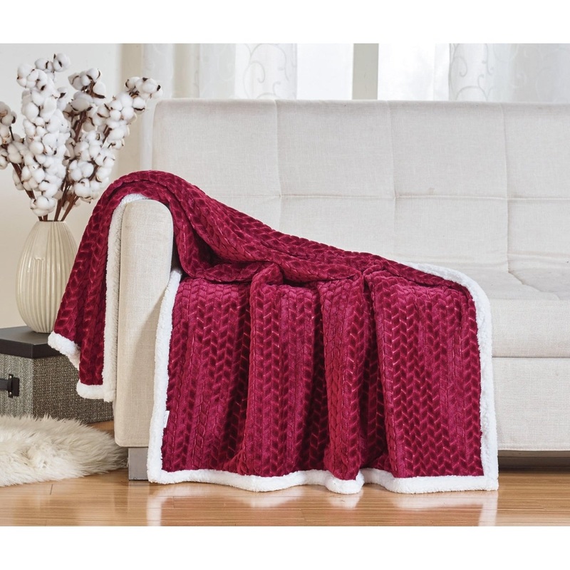 Braided Plush Throw Blanket 50 x 60 inches Burgundy