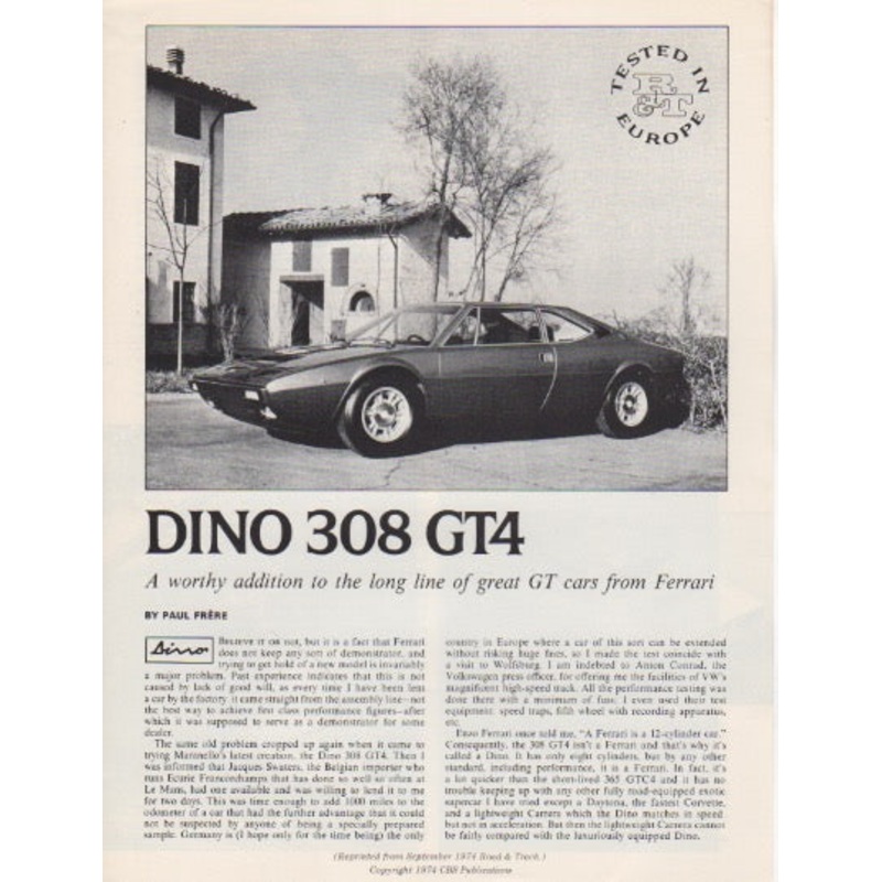 Road & Track Ferrari Dino 308 GT4 Comparison Test