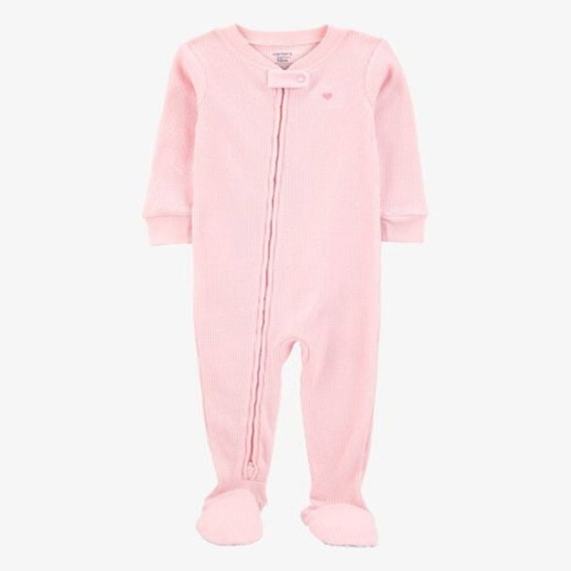 Baby Girl Heart Waffle Knit Footie 1-Piece Pajamas – Pink 1S393710-969 12MO