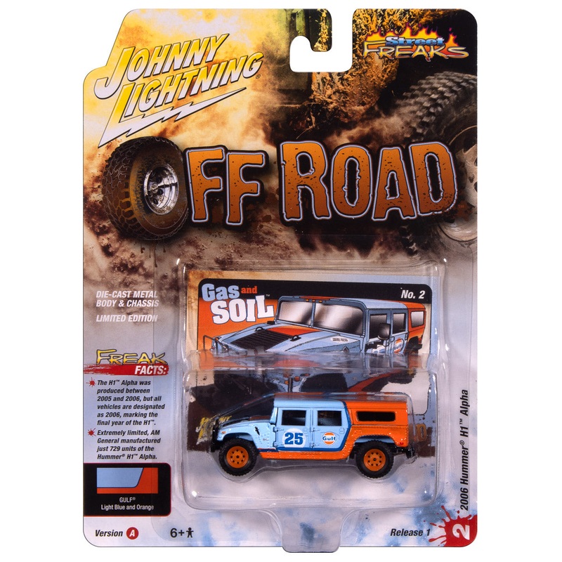 “PRE-ORDER” Johnny Lightning Street Freaks 2006 Hummer H1 (Off Road) (Gulf Light Blue w/Orange Graphics) 1:64 Scale Diecast (DUE LATE OCTOBER 2025)