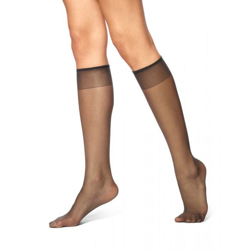 2 Pair Sheer Toe Nylon Knee Highs NN1023 Off Black One Size