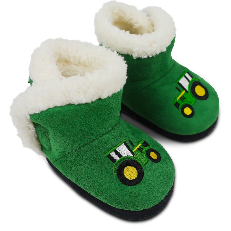 Baby and Toddler Green Tractor Slippers J2C741GF 0-6 Months