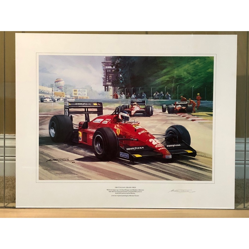 Berger & Alboreto on Ferrari F1/87 Heading to 1-2 Finish at Monza 1988 by Michael Turner – Signed
