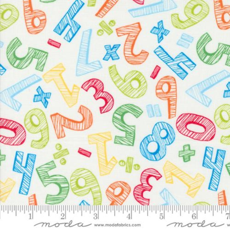 Back to School Collection Numbers Cotton Fabric 20893 White